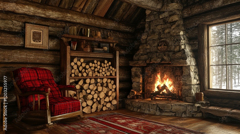 A rustic cabin firewood stack ready for a cozy evening by the hearth A rustic cabin firewood stack ready for a cozy evening by the hearth