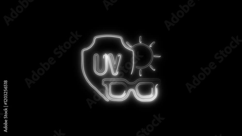 Glowing neon UV Protection  icon isolated on black background. HD Video motion graphic animation