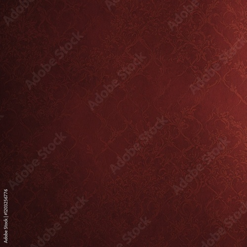 Create a seamless red wallpaper texture featuring a subtle pattern that combines elegant floral motifs with geometric shapes. 