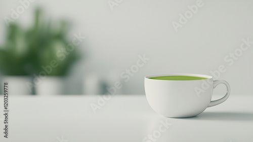 Wallpaper Mural Morning Matcha: A minimalist still life featuring a steaming cup of matcha green tea. Torontodigital.ca