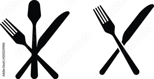 Cutlery icon set. Place Setting Paper Plate, Plastic Fork, Spoon, Knife black line and flat vector collection isolated on transparent background. Utensils meal crockery symbol for food and app
