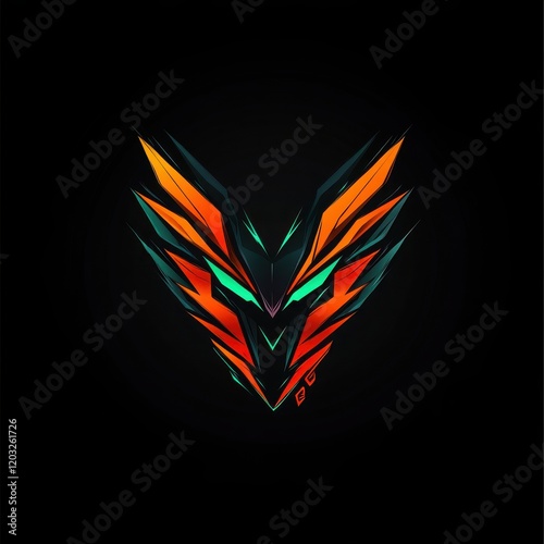 Abstract Fiery Phoenix: A powerful and dynamic abstract logo design with an orange and black fiery phoenix with sharp details. The symbol represents strength, renewal, and power.