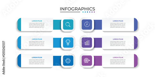 Vector Infographic label design template with icons and 6 options or steps.