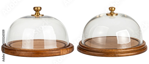 Elegant wooden and glass cheese dome isolated with transparent background photo