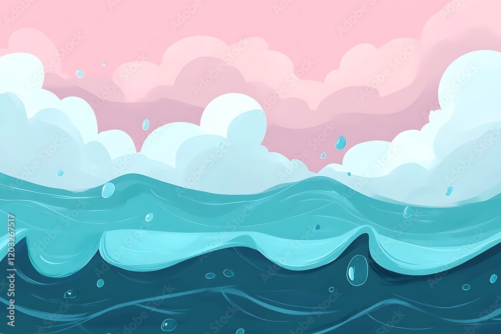 Pastel Ocean Waves and Clouds Background Pastel Ocean Waves and Clouds Background