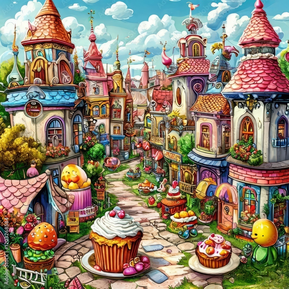 Obraz premium Festive Easter eggs in a fairytale city