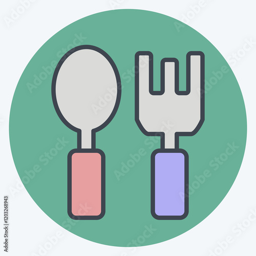 Icon Cutlery. related to Kindergarten symbol. color mate style. design editable