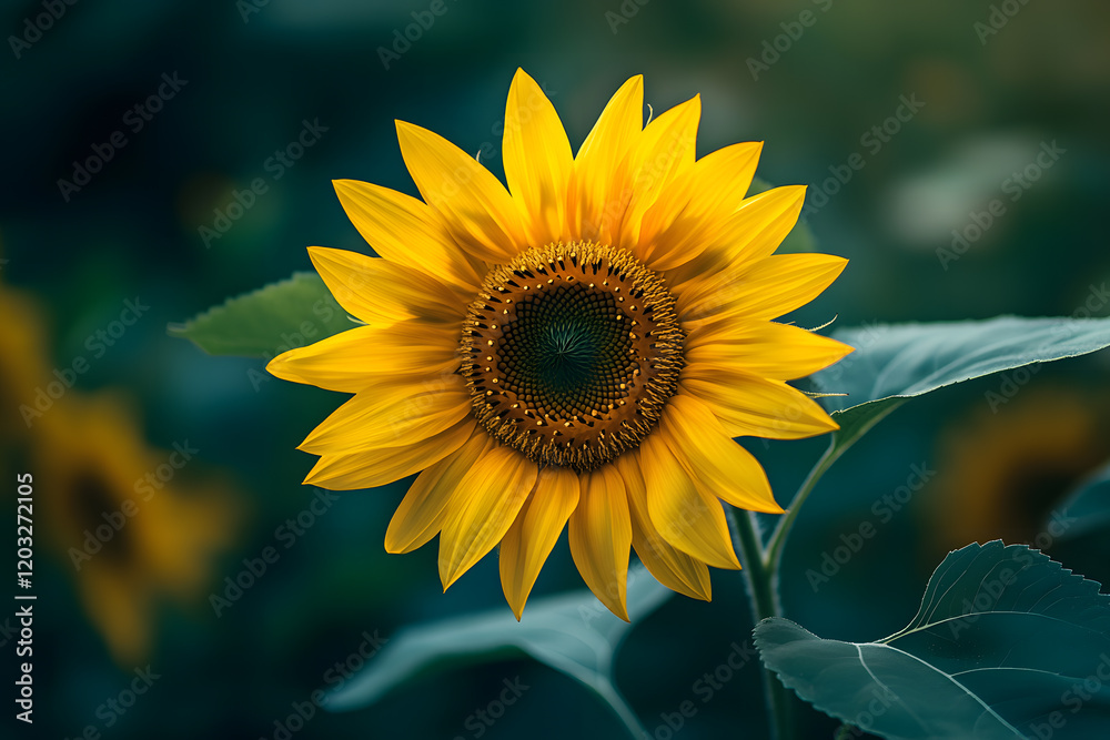 Naklejka premium Close-Up of a Vibrant Sunflower Bloom in a Garden
