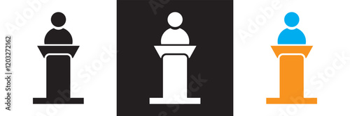 Orator speaking from tribune icon . isolated on white and black background. vector illustration. EPS 10