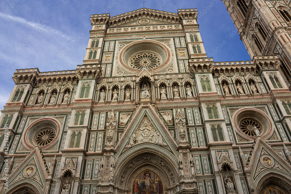 Close up of the facade of the cathedral of Florence