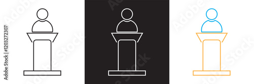 Orator speaking from tribune icon . isolated on white and black background. vector illustration. EPS 10