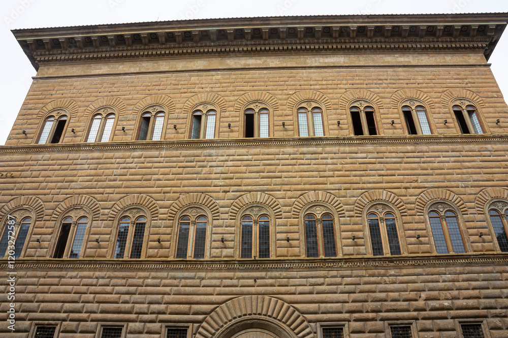 Close up view of the facade of an Italian palace