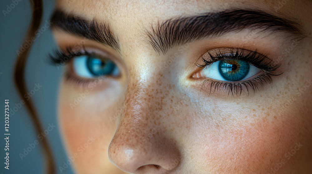Fototapeta premium a women face with empowering eye make isolated on blue background ai 