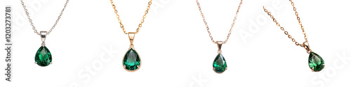 Elegant and opulent emerald pendant necklace with a lustrous bejeweled design in gold and silver settings  The gemstone s vivid green hue and brilliant sparkle create a luxurious glamorous accessory