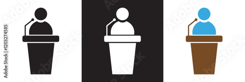 Orator speaking from tribune icon . isolated on white and black background. vector illustration. EPS 10