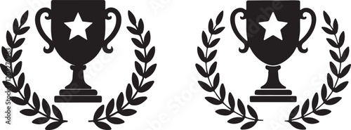 Vector Award With Laurel Wreath Icon Set. Trophy Icon Symbols. Medal Icon Symbols