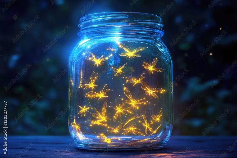 Captivating glow of fireflies in a jar enchanting nature scene magical nighttime atmosphere close-up view Captivating glow of fireflies in a jar enchanting nature scene magical nighttime atmosphere close-up view