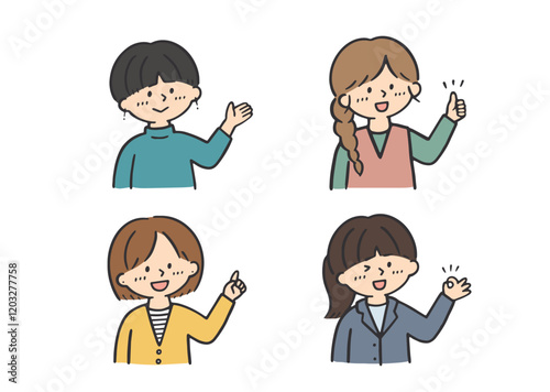 若い女性　ポーズ　4人セット