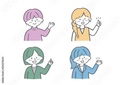 若い女性　ポーズ　4人セット
