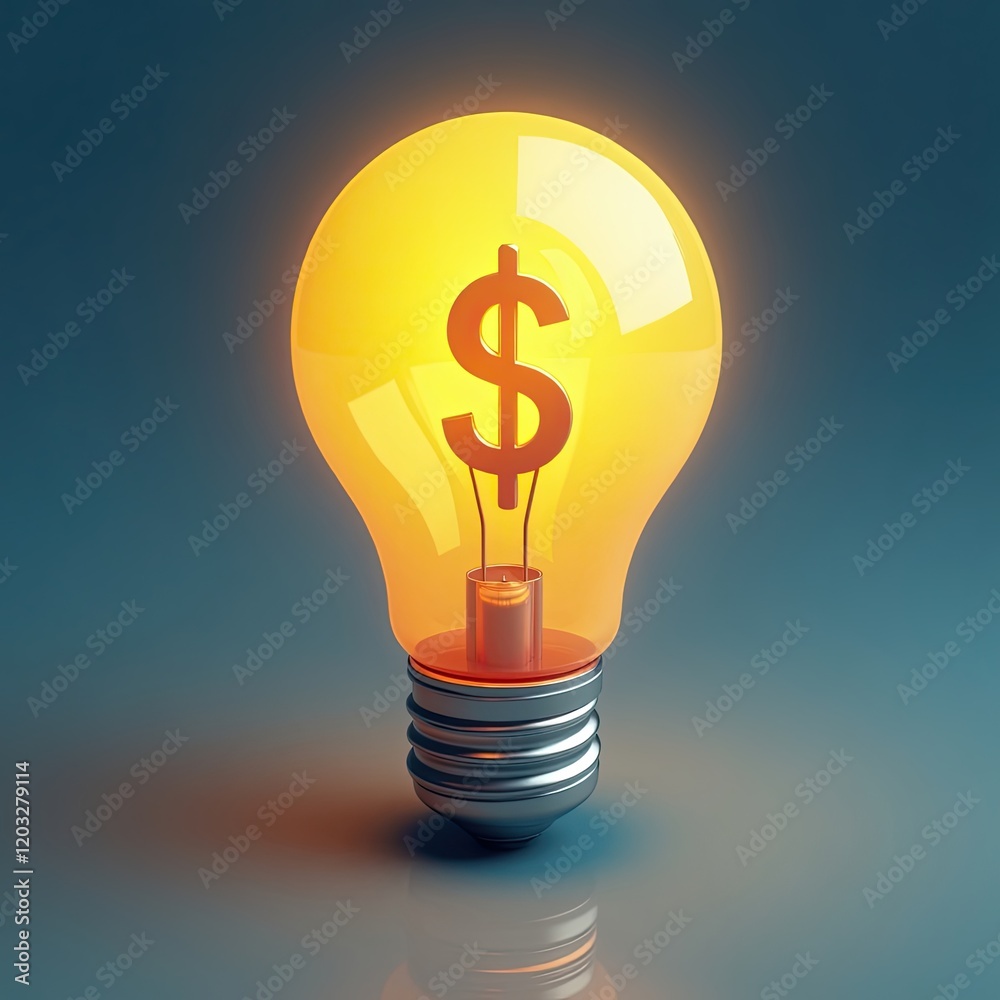 An isometric depiction of a Light Bulb with dollar sign icon An isometric depiction of a Light Bulb with dollar sign icon