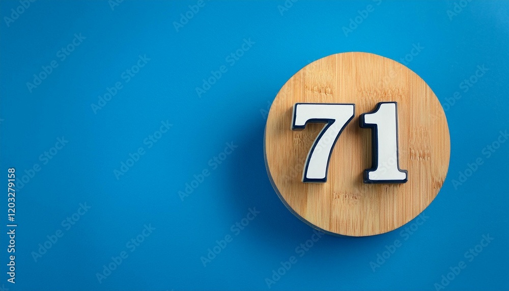 Banner number 71 on blue background, copy space. Generated image Banner number 71 on blue background, copy space. Generated image