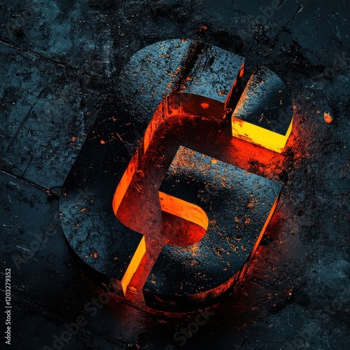 Molten Metal Monogram: Glowing Embers: A stylized letter 'G' formed from molten metal, glowing with intense orange and yellow embers against a dark, textured background.