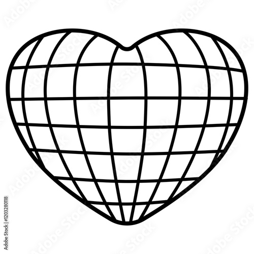 cute kawaii Groovy Retro Heart disco ball outline cartoon doodle illustration