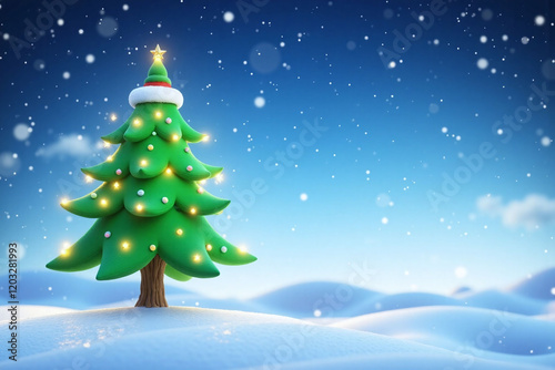 Wallpaper Mural fantastical Christmas scene with gradient sky tree lights snowfall Torontodigital.ca