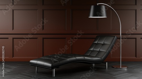 Elegant black chaise lounge in contemporary setting modern interior design cozy atmosphere photo