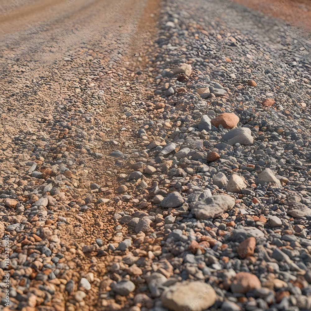 Gravel Road Close-Up Detail with Rough Texture and Warm Earthy Tones Gravel Road Close-Up Detail with Rough Texture and Warm Earthy Tones