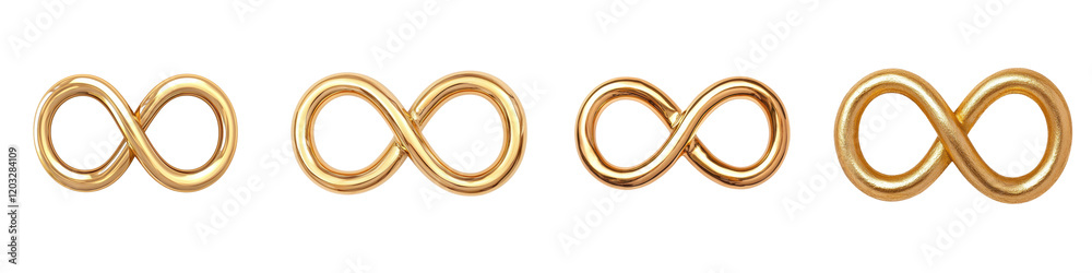 Row of elegant and seamless metallic golden infinity loop symbols in a clean and minimalist abstract design representing continuity connection and eternal unity Row of elegant and seamless metallic golden infinity loop symbols in a clean and minimalist abstract design representing continuity connection and eternal unity