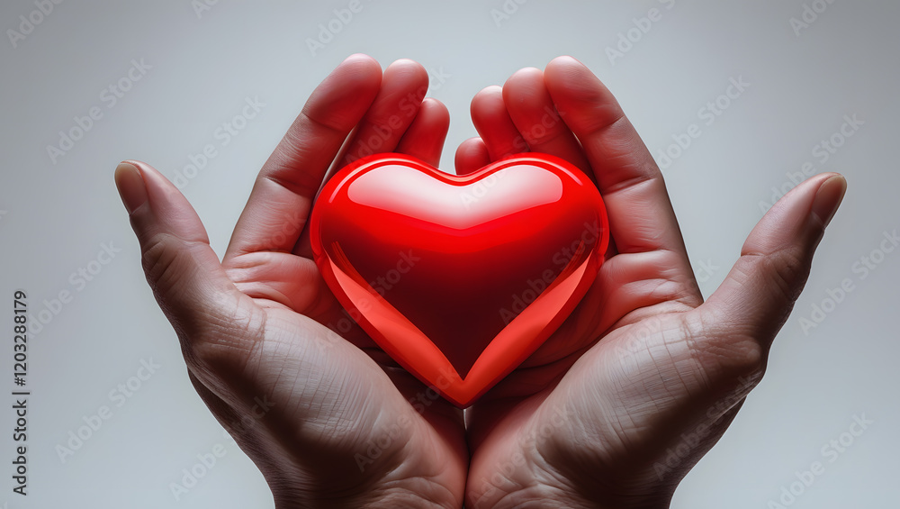 Obraz premium hands holding red heart shape, love and valentines day concept