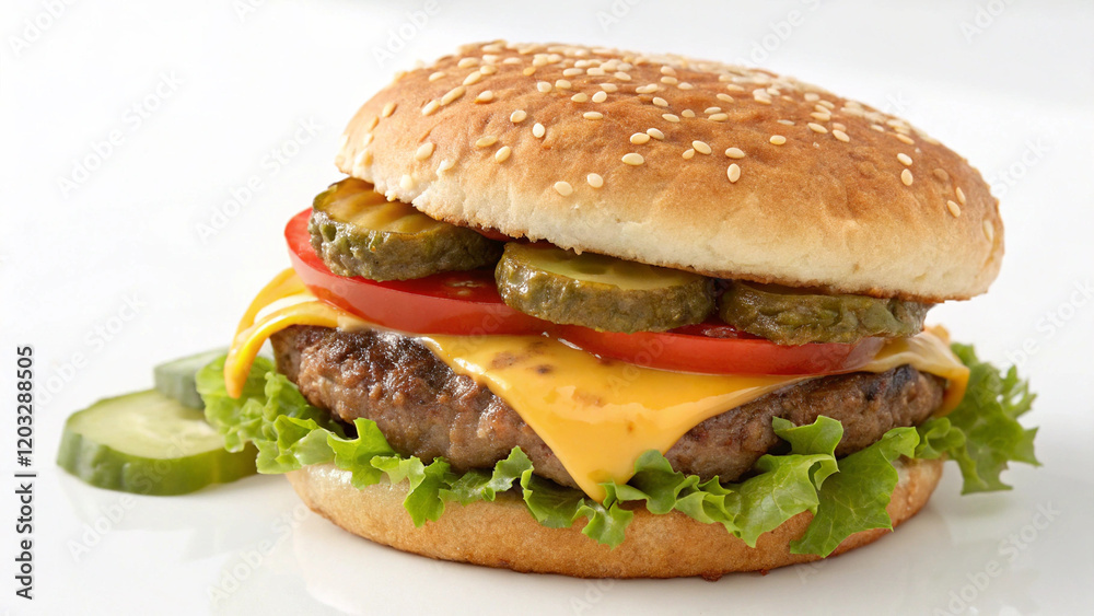 Beef and cheese burgers on a white background Beef and cheese burgers on a white background