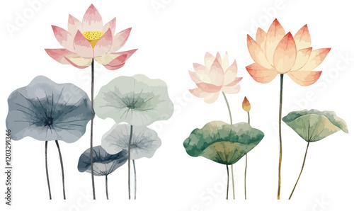 Minimalist Watercolor Lotus Plant Clipart for Graphic Design Resources