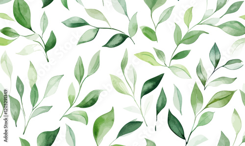 Seamless Hand Painted Green Foliage Watercolor Pattern for Textiles and Wallpapers