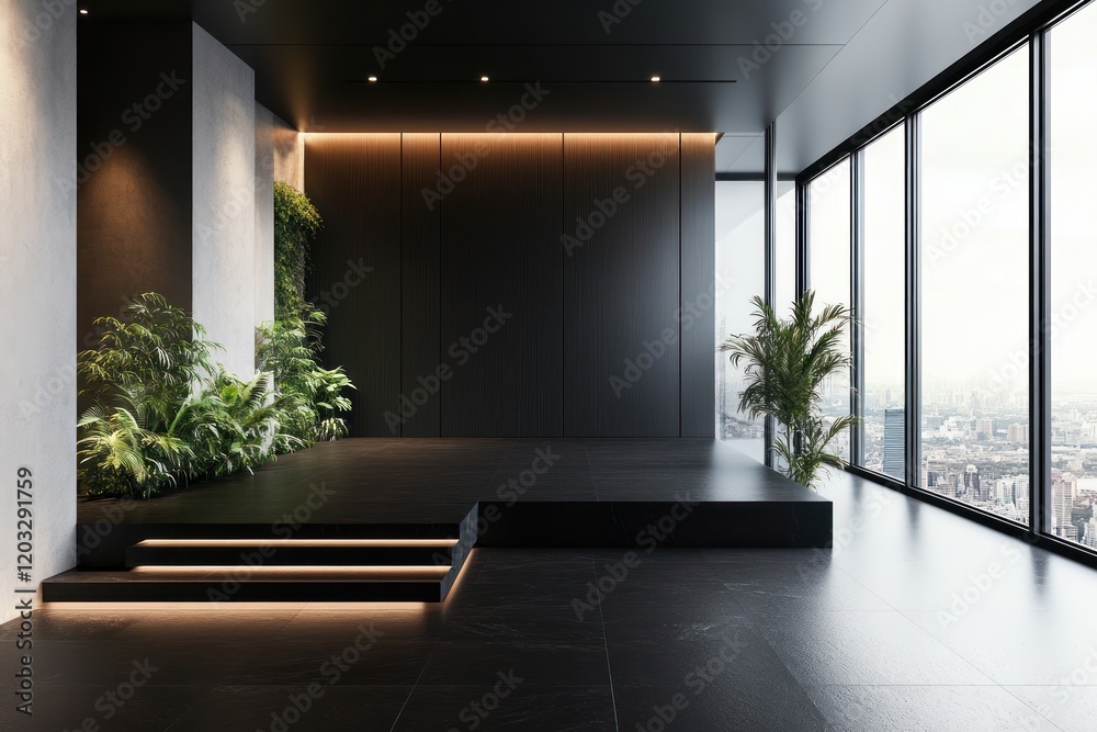Fototapeta premium Modern minimalist office presentation space with city view