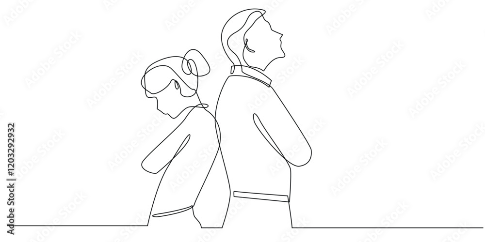 continuous line of couple having communication problems.one line drawing of problems with partner.single line vector illustration.isolated white background continuous line of couple having communication problems.one line drawing of problems with partner.single line vector illustration.isolated white background