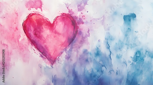 Watercolor Heart Abstract Pink Blue Hues