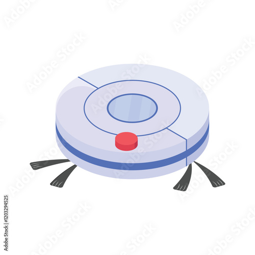 A stylized, isometric icon of a robotic vacuum cleaner.