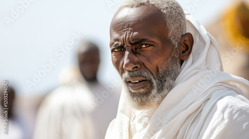 Timkat Festival: An Ethiopian Priest Guides a Procession Reflecting Deep Spirituality and Vibrant Cultural Heritage photo