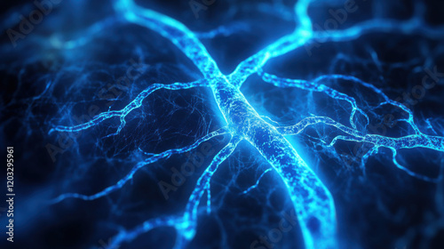 Mesmerizing Close-Up of Glowing Neural Pathways in an Abstract Digital Style Representing Connectivity and Information Transfer in the Human Brain