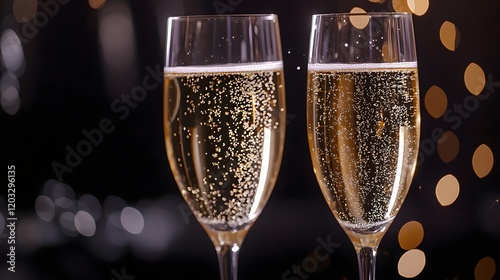 Champagne Glasses Clinking with Sparkling Lights in Background