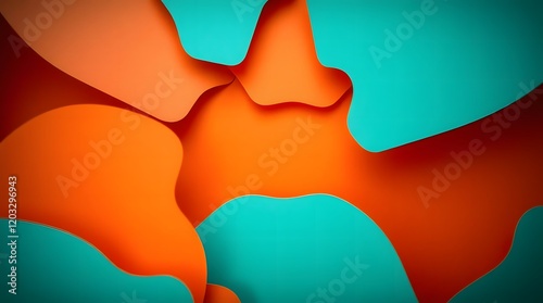 An abstract image featuring a colorful arrangement of overlapping shapes with a paper cut texture.