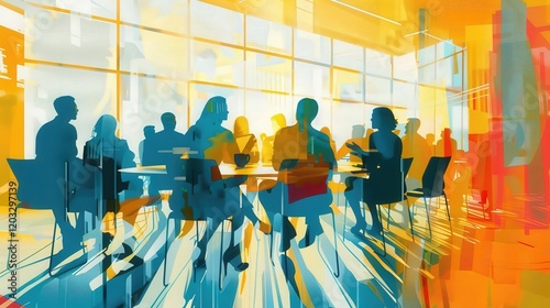 Digital drawing of a workplace affinity group meeting to provide support and networking opportunities for employees with shared identities