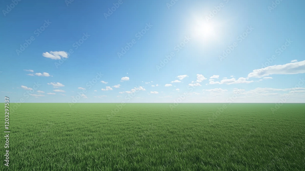 Obraz premium Wide Green Field Under Clear Blue Sky