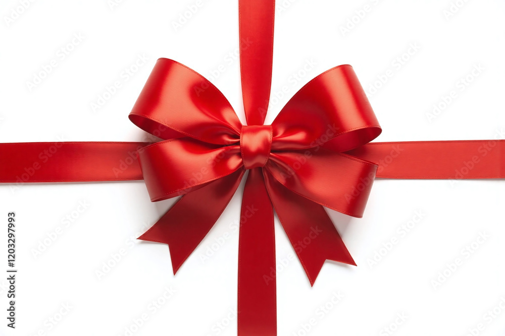 red satin ribbon wrapped forming perfect bow on stark white background red satin ribbon wrapped forming perfect bow on stark white background