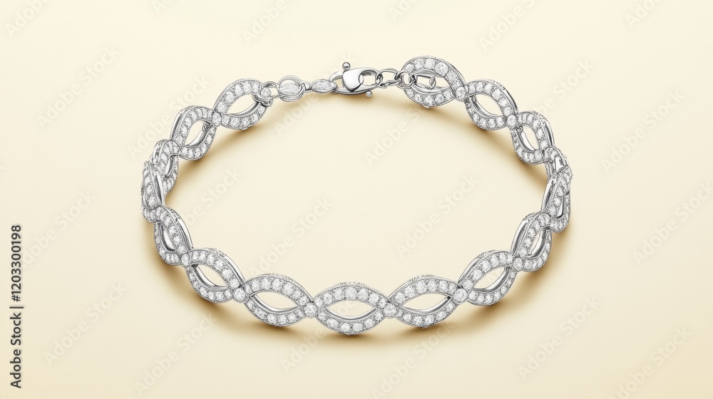 A diamond bracelet with delicate chain links placed on a pastel yellow background A diamond bracelet with delicate chain links placed on a pastel yellow background