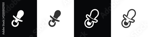 Simple Baby pacifier, dummy, soother or teether flat vector icon. Dummy Teat icon. Flat icon of pacifier baby. Baby care vector illustration in black, white and transparent background. Eps10