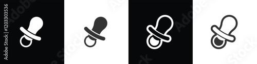 Baby pacifier icon, dummy teat, soother or teether flat vector icon. Flat icon of pacifier baby. Baby care vector illustration in black, white and transparent background. Eps10