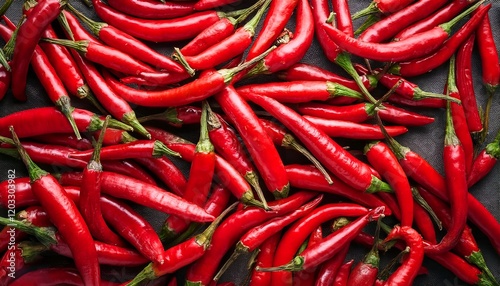Fresh red chili peppers shown in a creative arrangement, expressing spiciness and culinary vibrancy. Captures the essence of fresh ingredients, bold flavors, and the art of cooking. Background photo